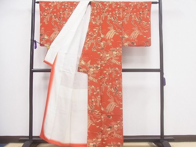 平和屋1■付下げ　型染め　花鳥文　鬼しぼ縮緬　逸品　CAAB6864ev_画像3