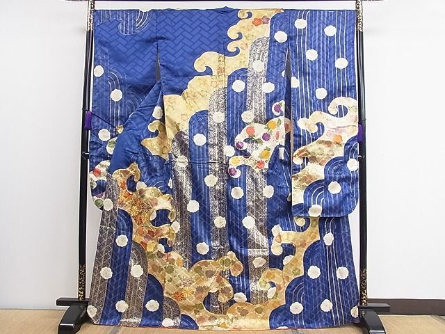  flat peace shop 1# gorgeous long-sleeved kimono piece embroidery . wave flower writing gold paint excellent article CAAA6471ap