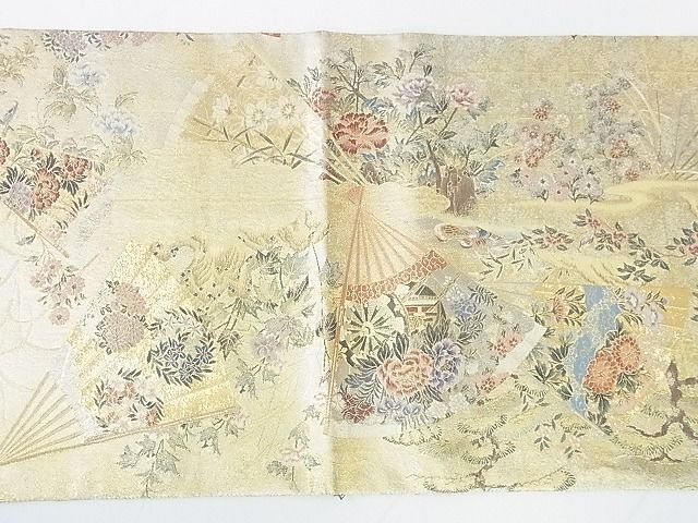 平和屋2■極上　あさぎ　丸帯　桃山扇面屏風文　プラチナ本金箔　壱阡八百口織　分析通知書付き　逸品　DAAD2132az_画像9