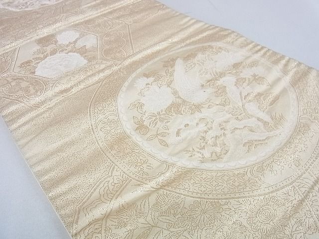 平和屋2■六通柄袋帯　九百紋織錦　花鳥絵皿文　金糸　逸品　DAAD2204az_画像2