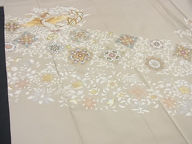 平和屋野田店■豪華色留袖　作家物　駒刺繍　鳳凰花唐草文　金彩　逸品　BAAD4981hj_画像4