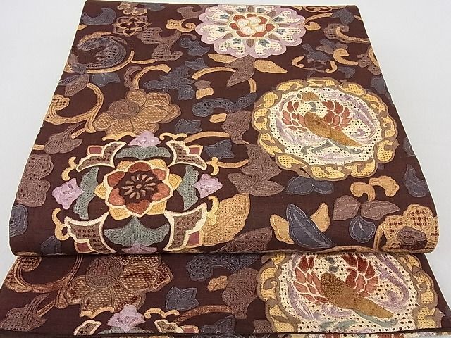  flat peace shop 2# finest quality China three large embroidery swatou embroidery . head embroidery total embroidery all through pattern double-woven obi tradition .... molasses .. pongee ground phoenix flower Tang . writing excellent article DAAB8443ps