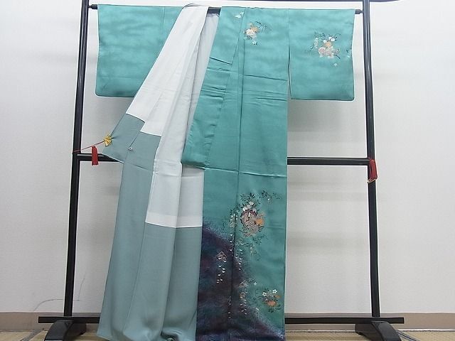 平和屋野田店■訪問着　向かい鶴菊花文　暈し染め　金彩　さが美扱い　逸品　BAAD5179mz_画像2