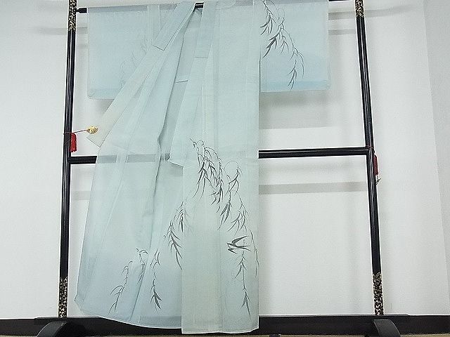 平和屋-こころ店■夏物　訪問着　絽　手描き　枝垂れ葉文　暈し染め　洗える着物　AAAE9226Acs_画像2