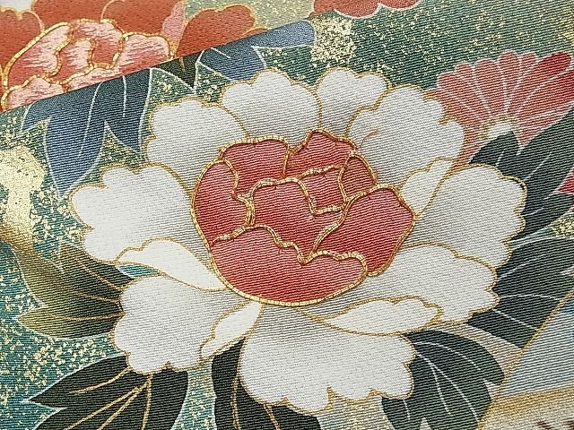  flat peace shop 1# gorgeous kurotomesode author thing piece embroidery fan paper .. flower writing .. dyeing gold paint excellent article CAAB3592gh