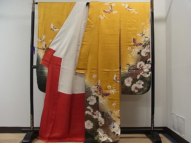 平和屋1■豪華振袖　駒刺繍　花蝶文　暈し染め　金彩　逸品　CAAA0001yc_画像4