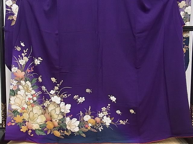 平和屋1■豪華振袖　駒刺繍　草花文　暈し染め　金彩　逸品　CAAC6157tx_画像3