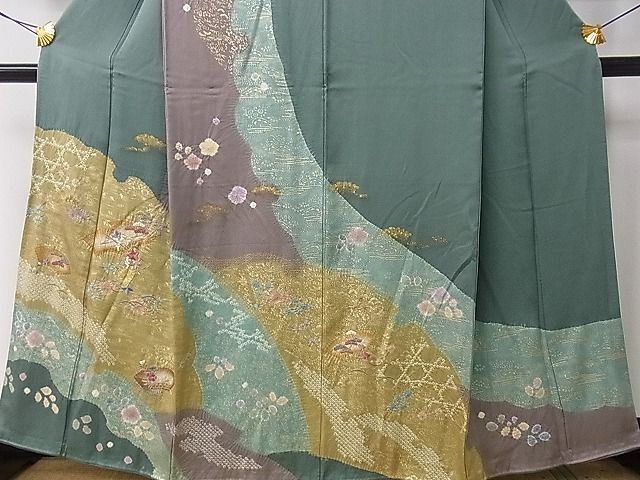 平和屋1■訪問着　刺繍　絞り　雪輪重ね地紙花文　金彩　逸品　CAAC1905an_画像3