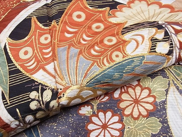  flat peace shop 1# gorgeous long-sleeved kimono piece embroidery . water flower butterfly circle writing .. dyeing gold paint excellent article CAAB3994hy