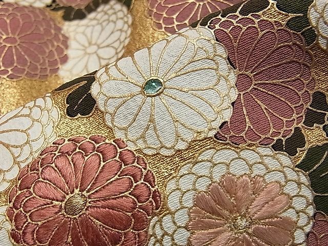  flat peace shop 1# gorgeous kurotomesode mother-of-pearl author thing Hidesho . folding screen .. flower writing gold paint excellent article CAAB3683gh