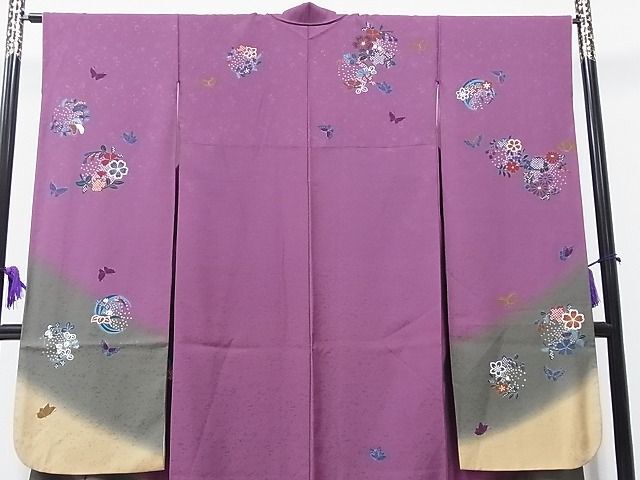 平和屋1■豪華振袖　駒刺繍　花蝶文　暈し染め　金彩　逸品　CAAB3997hy_画像2