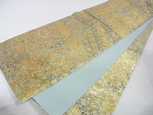 平和屋2■六通柄袋帯　花喰鳥正倉院文様　金銀糸　逸品　DAAB9577eee_画像5