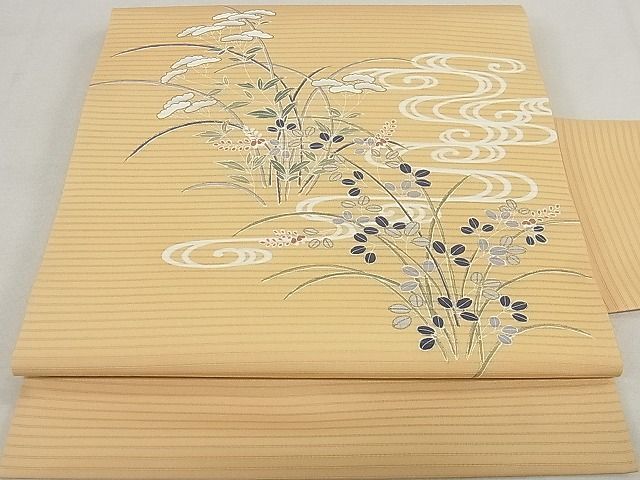 平和屋2■夏物　九寸名古屋帯　絽塩瀬　流水草葉文　金彩　逸品　DAAC4147ea_画像1