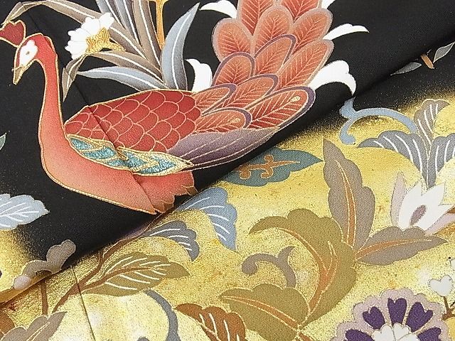  flat peace shop 2# gorgeous kurotomesode piece embroidery phoenix ... flower writing gold paint excellent article DAAC4322ea