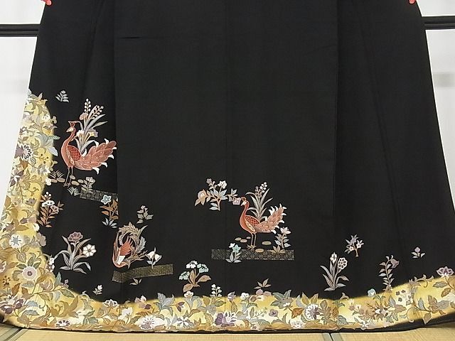  flat peace shop 2# gorgeous kurotomesode piece embroidery phoenix ... flower writing gold paint excellent article DAAC4322ea