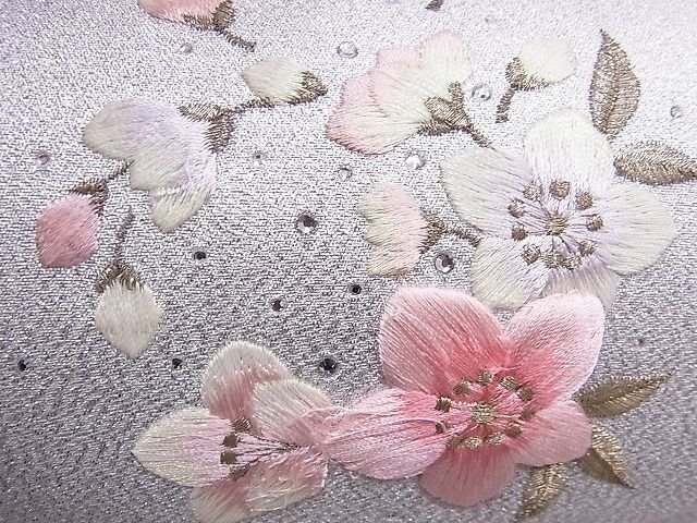 平和屋2■和装小物　バッグ・草履セット　華三彩　刺繍　草花　ラインストーン　皮革製　逸品　DAAC8117zzz_画像3