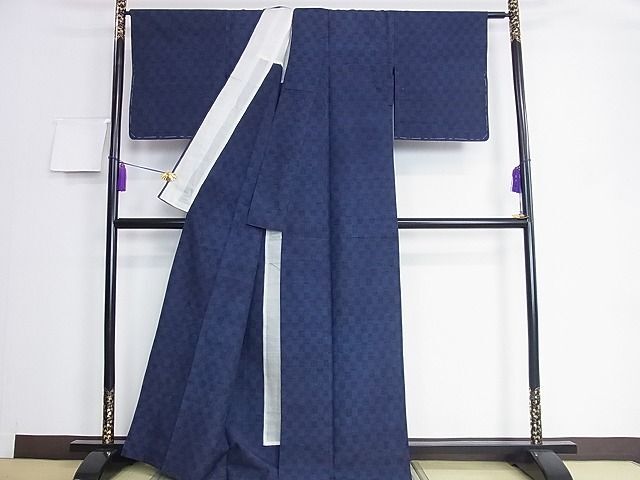 平和屋2■上質な紬　単衣　市松文様　逸品　DAAC2413ic_画像3