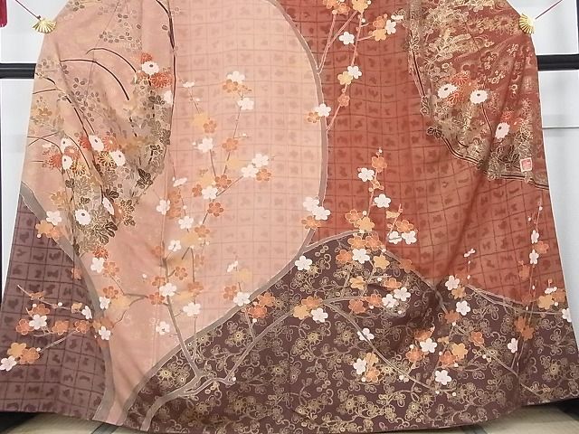 平和屋-こころ店■訪問着　作家物　駒刺繍　枝花文　暈し染め　金彩　正絹　逸品　AAAE5065Agk_画像3