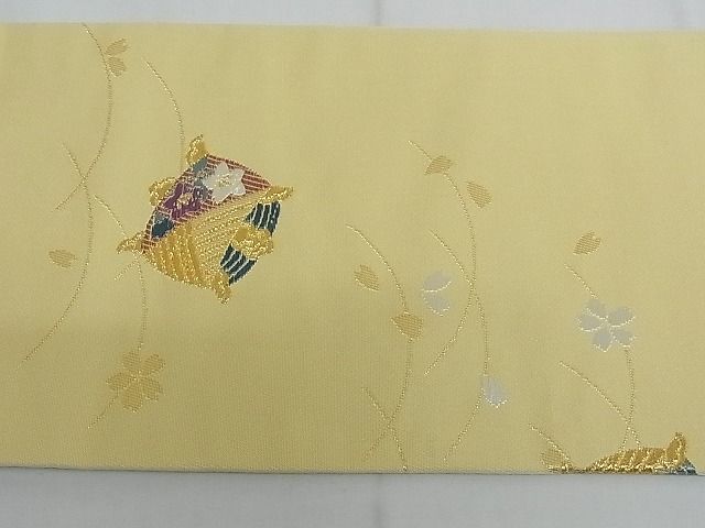 平和屋-こころ店◎九寸名古屋帯　唐織　糸巻花文　金糸　正絹　逸品　AAAE2332Bfw_画像4