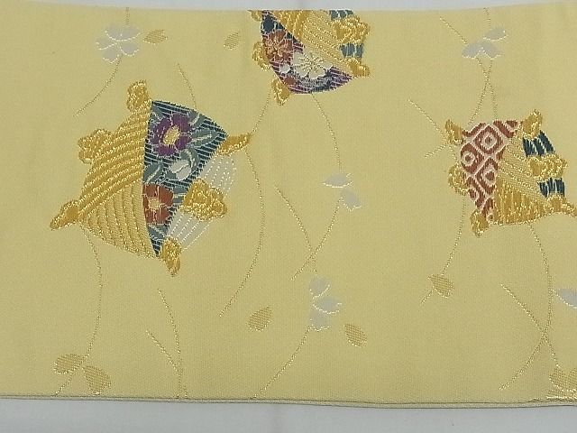 平和屋-こころ店◎九寸名古屋帯　唐織　糸巻花文　金糸　正絹　逸品　AAAE2332Bfw_画像3