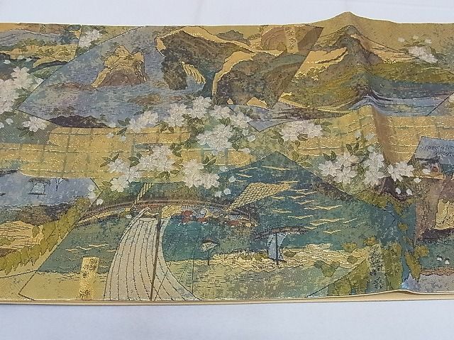  flat peace shop - here . shop # all through pattern double-woven obi Tokai road .. three next gold thread silk excellent article unused AAAE9766Bjd