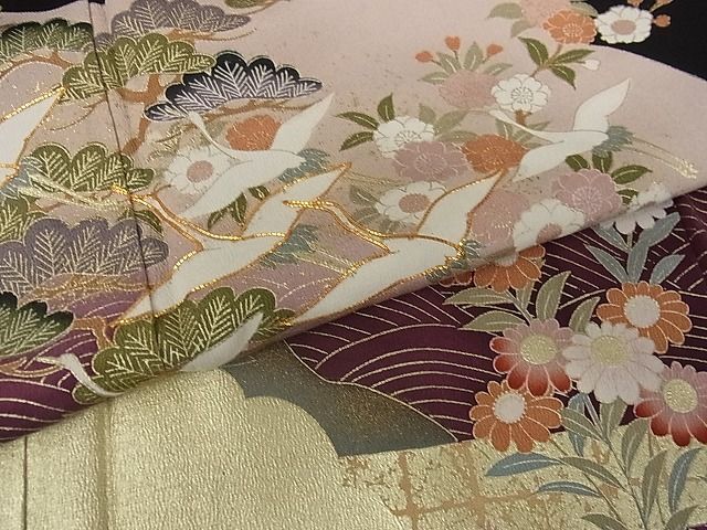 平和屋-こころ店■豪華黒留袖　駒刺繍　流水飛鶴草花文　暈し染め　金彩　正絹　逸品　AAAE6509Bnp_画像5