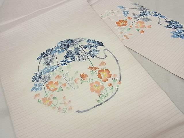 平和屋2■夏物　絽塩瀬　九寸名古屋帯　友禅　草花丸文　逸品　DAAC4236ea_画像2