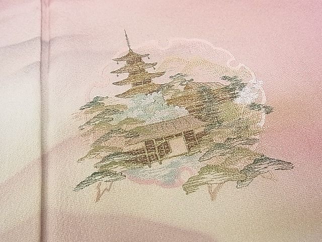 平和屋2■訪問着　総刺繍　雪輪風景文　暈し染め　金糸　逸品　DAAC3340mz_画像4