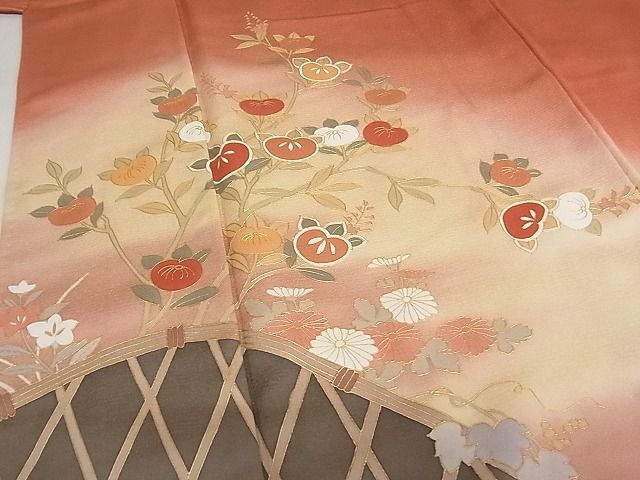 平和屋-こころ店■訪問着　籬枝橘文　暈し染め　金彩　正絹　逸品　AAAE2665Bwt_画像4