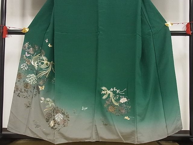 平和屋-こころ店■訪問着　刺繍　花喰鳥　暈し染め　金糸　正絹　逸品　AAAF3683Bnp_画像3