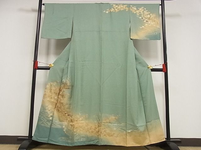 平和屋-こころ店■訪問着　刺繍　貝桶枝花文　暈し染め　金彩　正絹　逸品　AAAF3616Bnp_画像1