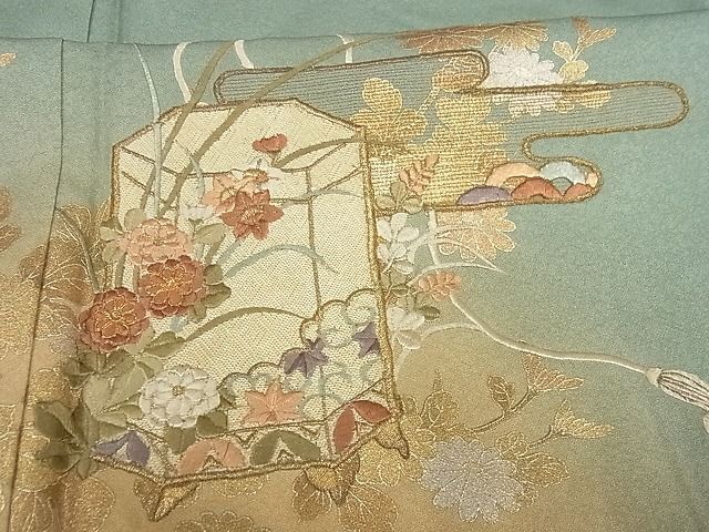 平和屋-こころ店■訪問着　刺繍　貝桶枝花文　暈し染め　金彩　正絹　逸品　AAAF3616Bnp_画像5