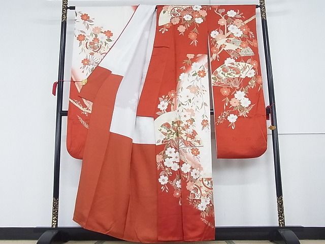 平和屋-こころ店■豪華振袖　駒刺繍　扇面枝垂れ花文　暈し染め　金彩　正絹　逸品　AAAE5050Agk_画像2