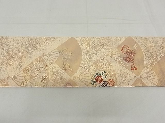 平和屋-こころ店◎九寸名古屋帯　唐織　扇面花鼓文　金糸　引箔　正絹　逸品　AAAE5879Bey_画像4