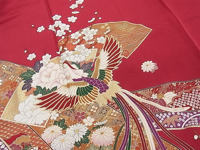  flat peace shop 2# gorgeous long-sleeved kimono .. vessel thing phoenix flower writing gold paint excellent article DAAC4386ea