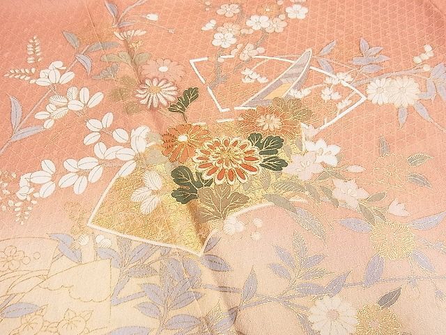 平和屋2■訪問着　駒刺繍　吉祥地紙草花文　暈し染め　金彩　阪急百貨店扱い　逸品　DAAA5853yyy_画像4