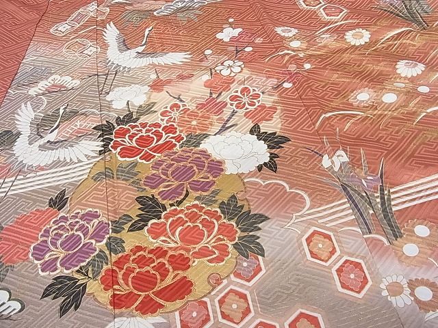 平和屋-こころ店■豪華振袖　駒刺繍　群鶴花文　暈し染め　金彩　正絹　逸品　AAAE5020Agk_画像4