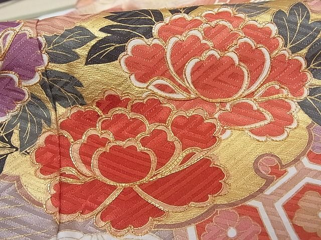  flat peace shop - here . shop # gorgeous long-sleeved kimono piece embroidery group crane flower writing .. dyeing gold paint silk excellent article AAAE5020Agk