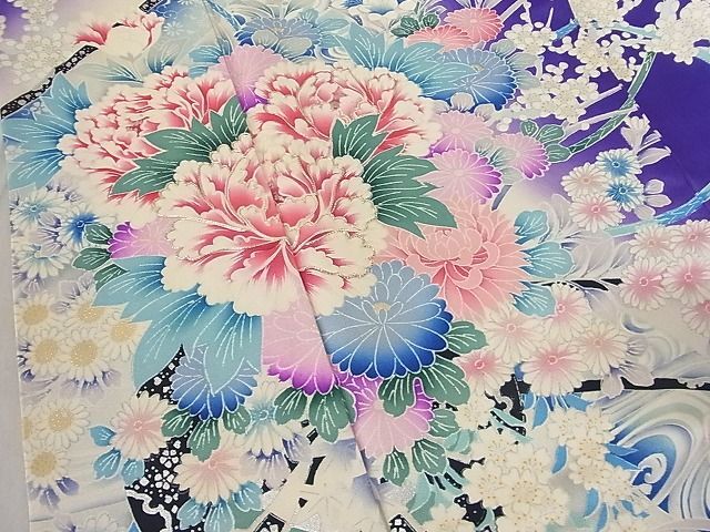 平和屋-こころ店■豪華振袖　駒刺繍　誰が袖花車文　暈し染め　銀彩　正絹　逸品　AAAC0880Abr_画像4