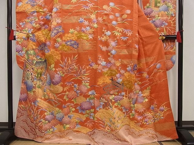  flat peace shop - here . shop # gorgeous long-sleeved kimono piece embroidery . water . place car . flower writing gold paint three . treatment silk excellent article AAAF3695Bnp
