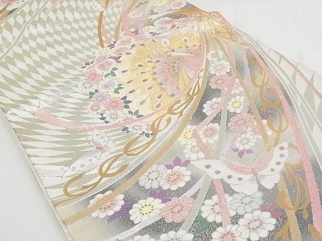 平和屋-こころ店◎六通柄袋帯　唐織　花蝶文　金銀糸　正絹　逸品　AAAE9401Bsw_画像2