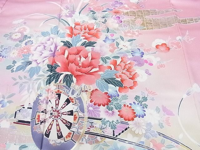 平和屋2■豪華振袖　花車文　暈し染め　金銀彩　逸品　DAAA7989sf_画像5