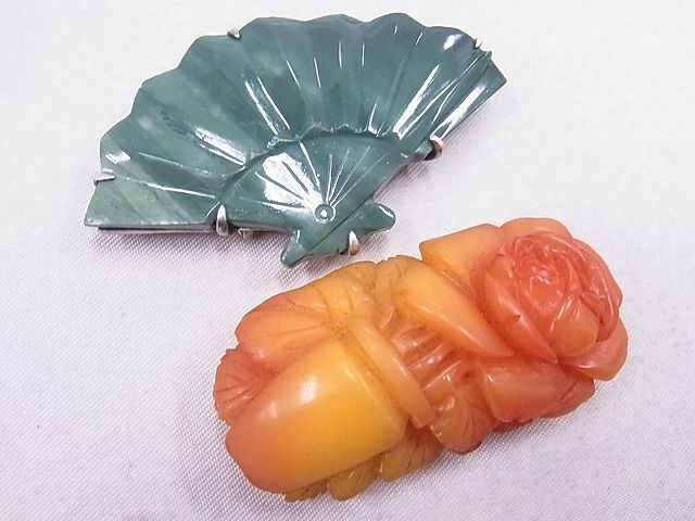 平和屋2■和装小物　帯留めまとめて10点　パール　瓢箪　天然石　花　扇など　逸品　DAAC8394zzz_画像6