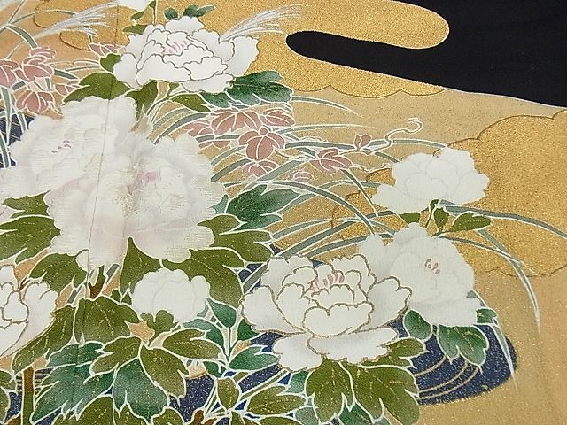 flat peace shop 2# gorgeous kurotomesode . water plants flower writing gold paint excellent article DAAC7643ud