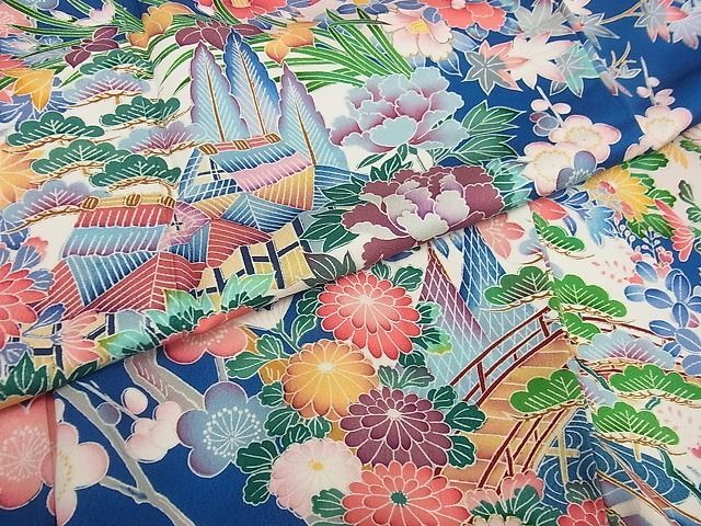  flat peace shop - here . shop # gorgeous long-sleeved kimono scenery . flower writing gold paint silk excellent article AAAF3723Bnp