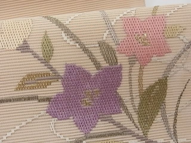 平和屋-こころ店■夏物　絽綴れ　八寸名古屋帯　絽刺し　区限刺繍　秋草文　金糸　正絹　逸品　AAAE4261Awj_画像3