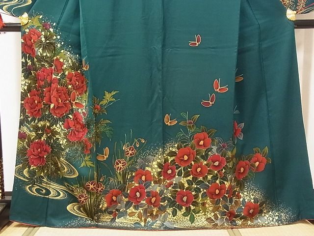  flat peace shop - here . shop # small long-sleeved kimono two shaku sleeve . water flower butterfly writing gold paint silk excellent article AAAF3883Ata