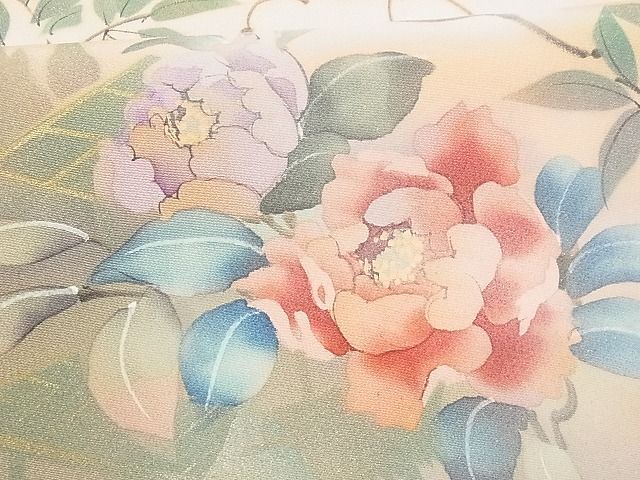 平和屋-こころ店■訪問着　手描き　草花文　暈し染め　正絹　逸品　AAAF3910Ata_画像7