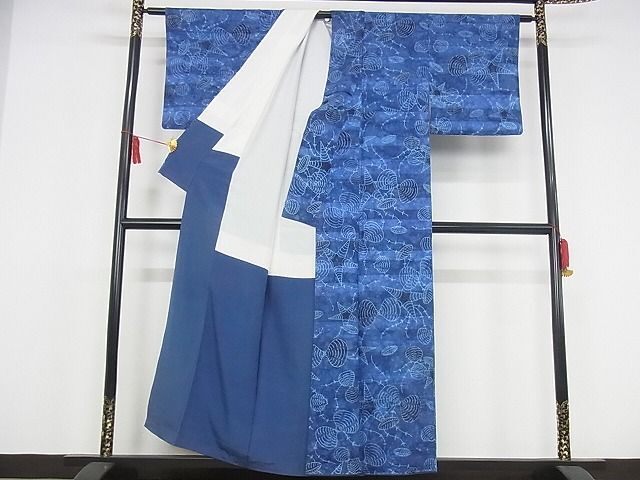 平和屋-こころ店■極上　本藍　小紋　貝　正絹　逸品　KAAA0574kk4_画像2