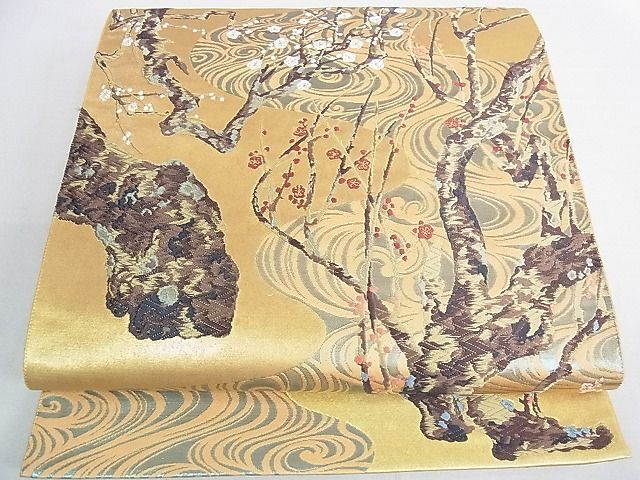 平和屋2■六通柄袋帯　唐織　紅梅白梅図　本金引箔　逸品　DAAC7167ic_画像1